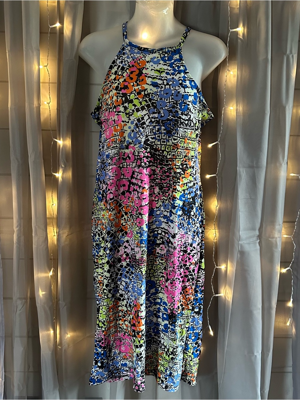 New look rainbow cheetah leopard print spaghetti strap dress size large